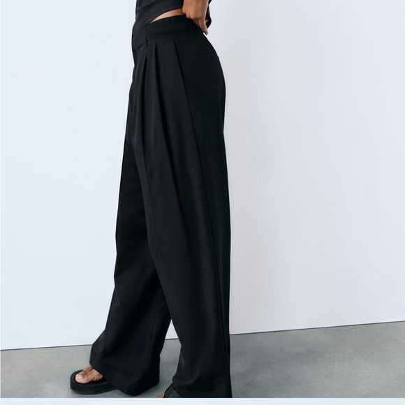 NWOT - Zara black linen blend full length pants - Picture 2 of 8